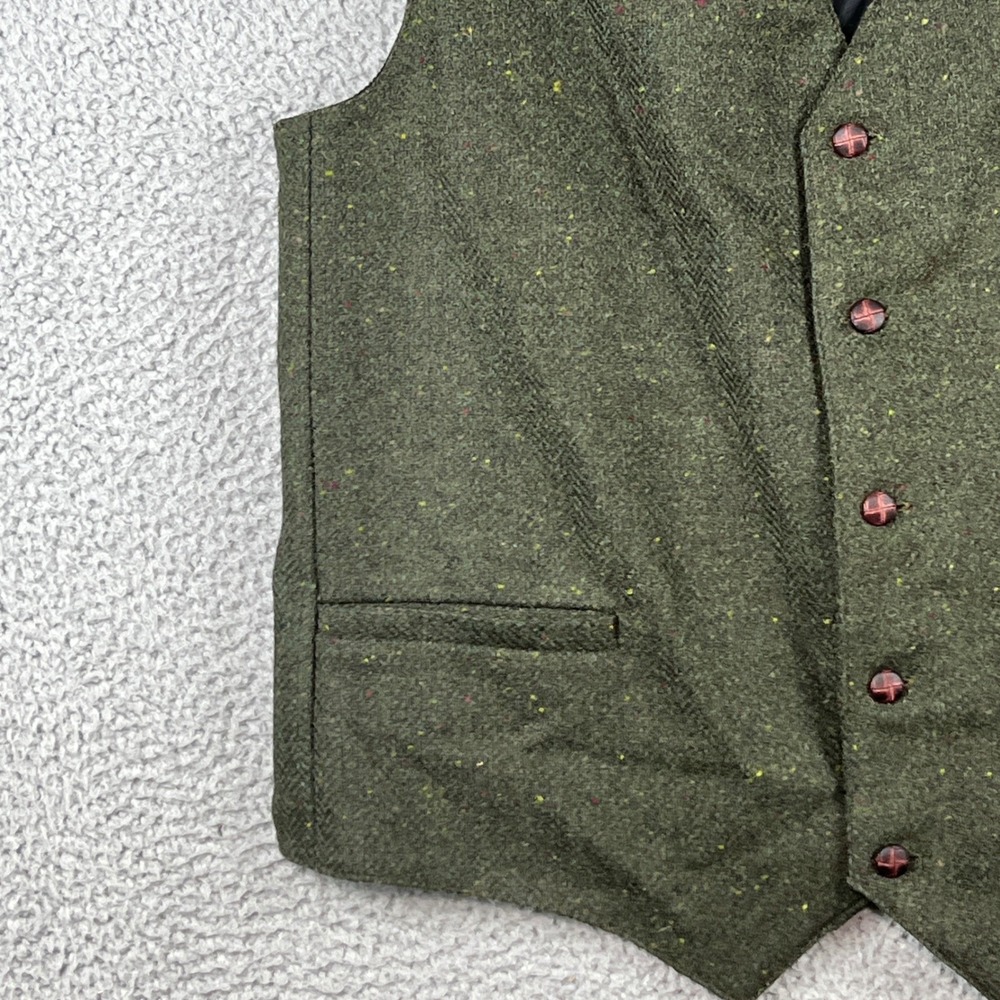 Aran Sweater Market Mens Donegal Tweed Wool Vest Green Waistcoat Ireland Size M - Picture 5 of 14
